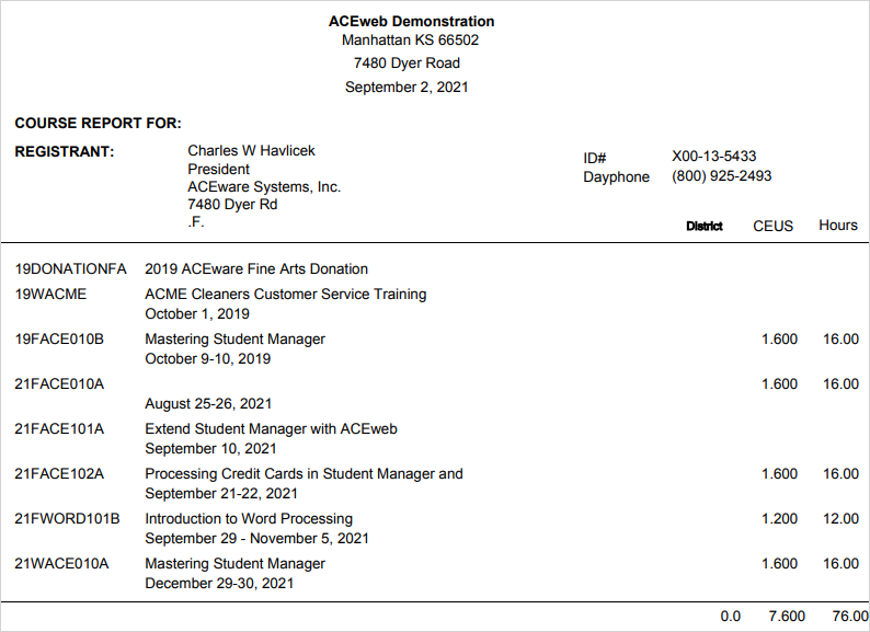 My Transcript page